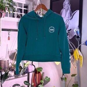Vans Teal Cropped‎ Hoodie Checkerboard Sleeve Off The Wall Medium